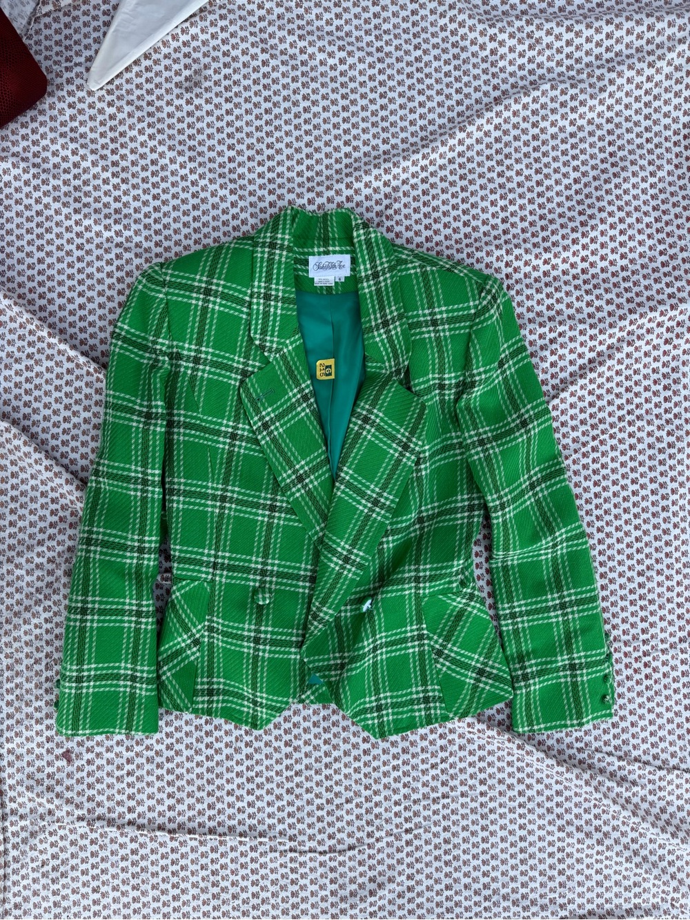 Vintage Saks Fifth Avenue Green Plaid Blazer